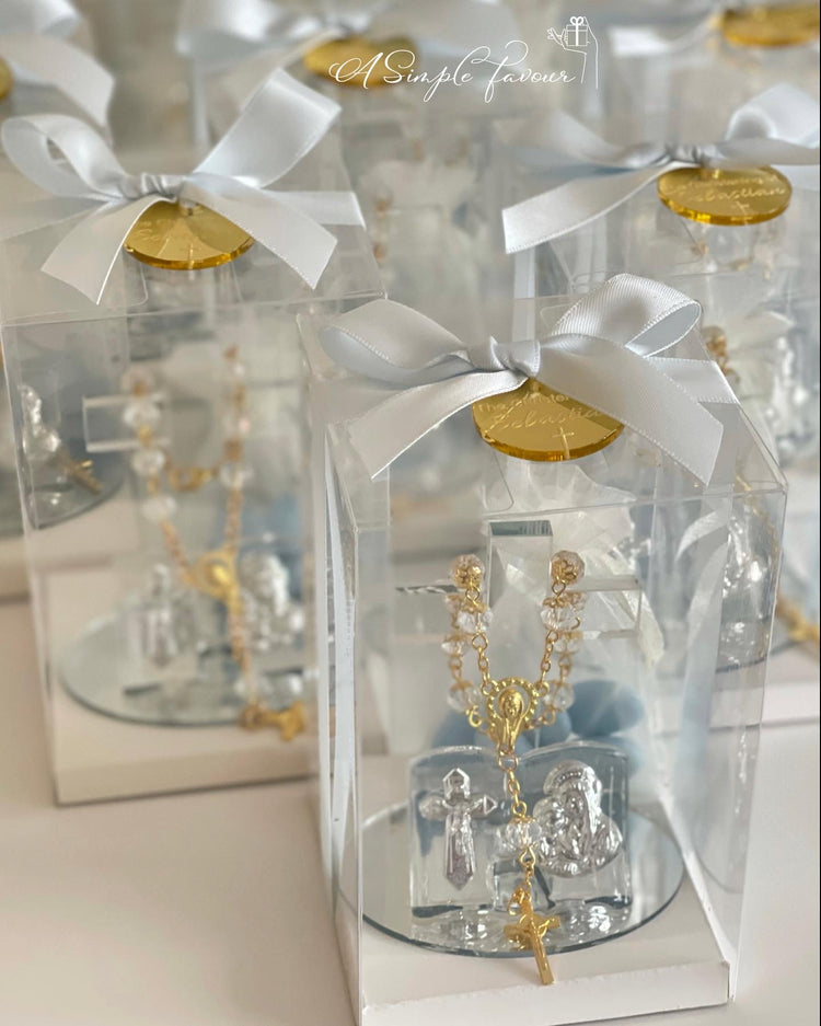 Glass Cross & Rosary Bracelet Bomboniere