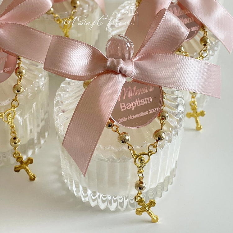 Hand Poured Geo Candle with Rosary