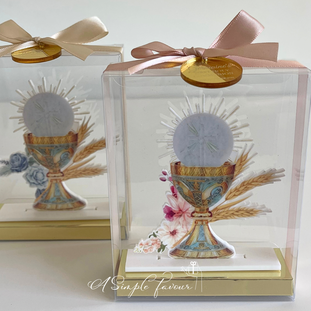Bomboniera Communion Set – Resin Book, Chalice, Rosary & Jewelry Box – All Occasion