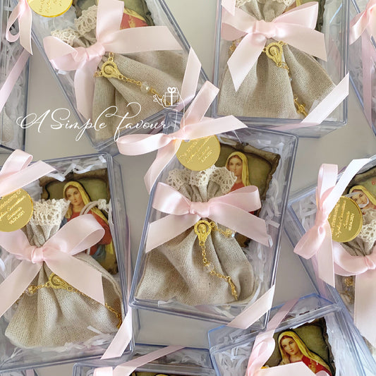 Acrylic Bomboniere Box with Icon Magnet & Rosary Bag