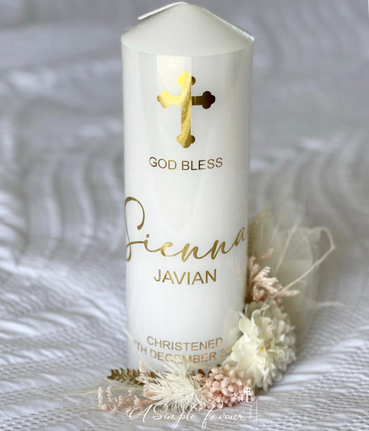 Preserved Floral Christening Candle